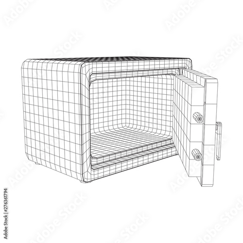 Metal bank vault safe. Wireframe low poly mesh vector illustration