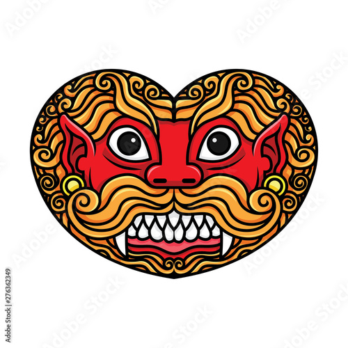 illustration of head in the love and heart icon, monster illustration, indonesia motive 
