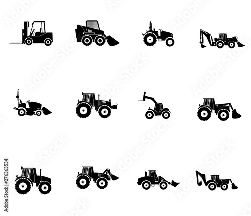 Set line icons of tractors