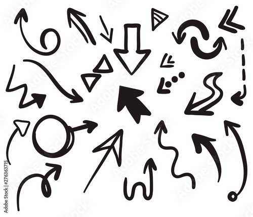 hand-drawn arrows  vector set  Hand drawn arrow set  collection of black direction pencil sketch symbols