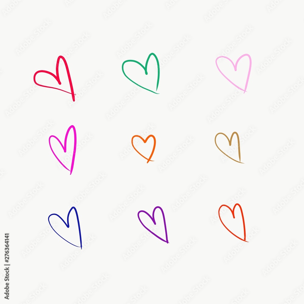 Love Hearts Hand drawn Colorful Element illustration on White Background