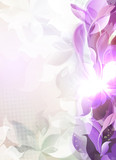 Dim purple light background with abstract leaf and flower silhouettes