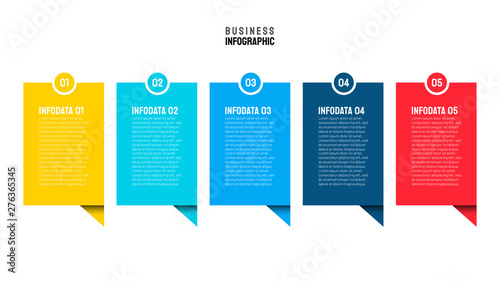 Business  infographic design vector template. Timeline with 5 options, steps, paper layout. Can be used for brochure, poster, project, web design, presentations.