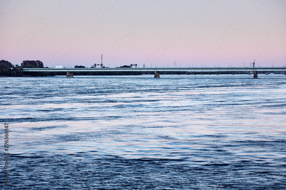 Pont de la concorde bridge on saint laurent river in Montreal, Quebec, Canada