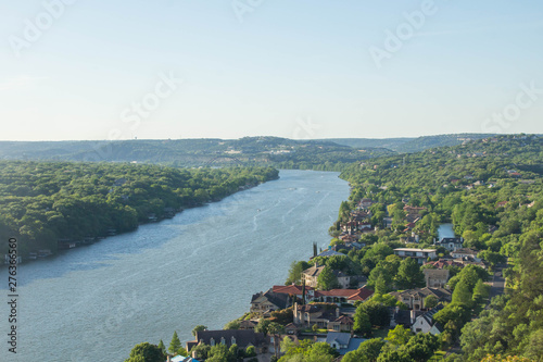 View over Colorado river from mount Bonnell, Austin, Texas photo