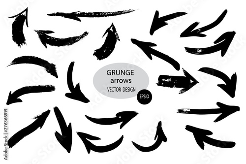 Set of different grunge brush arrows, pointers.Hand drawn paint object for use in your design.Vector illustration.