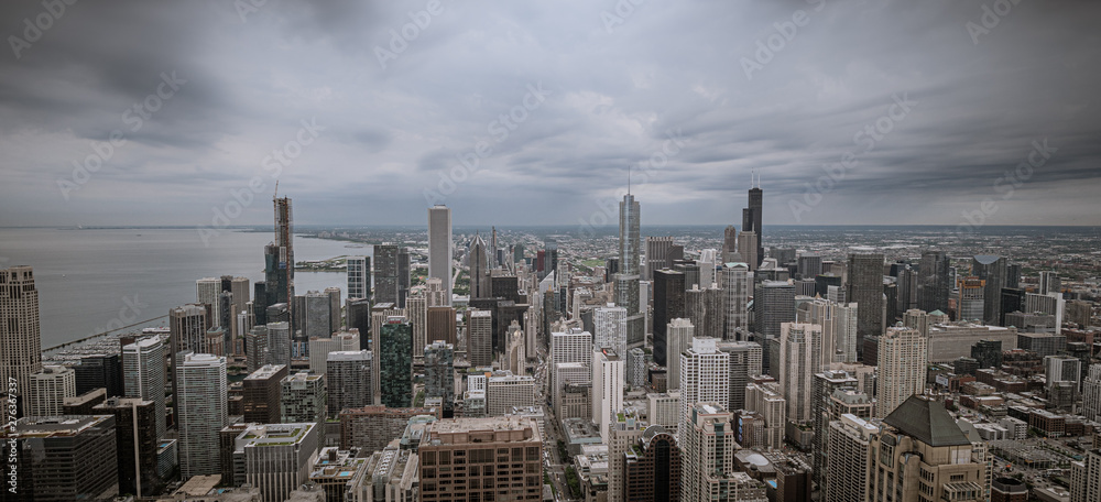 Aerial view over Chicago on a cloudy day - travel photography