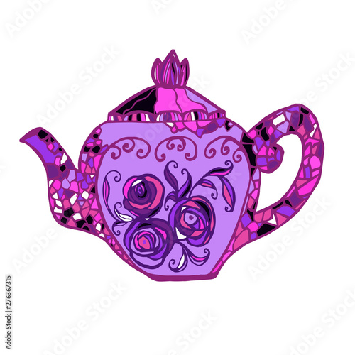  abstraction purple ceramics vintage teapot flower single center illustration