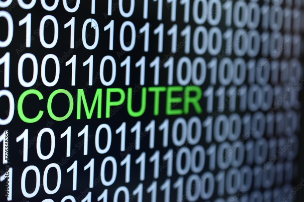 The binary code number background with COMPUTER word in green color The binary code number background with COMPUTER word in green color