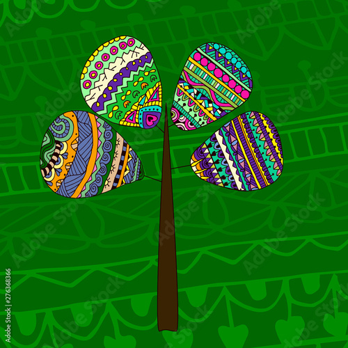  ethnic abstraction multicolored doodle tree  green background illustration design