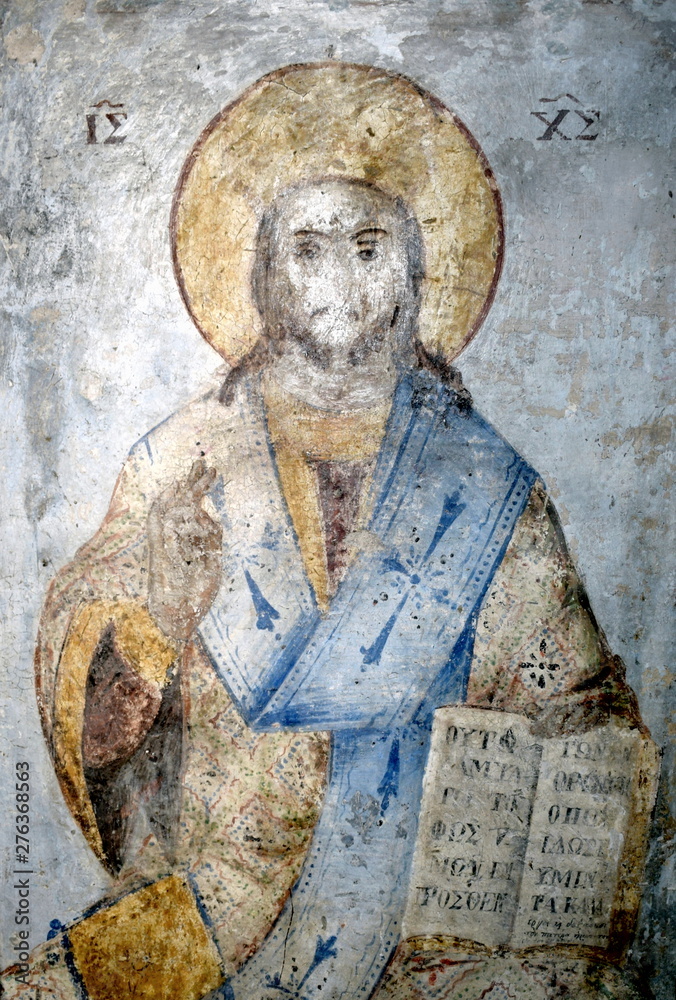 very old icon - fresco from a small Greek church on a mountain