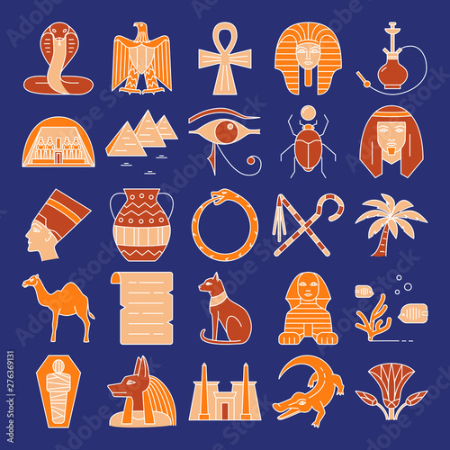 Egypt icons set in colored line style