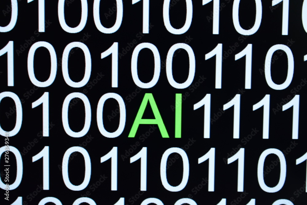 The binary code number background with AI or Artificial intelligence in green word The binary code number background with AI or Artificial intelligence in green word