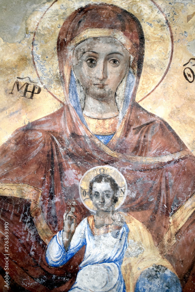 very old icon - fresco from a small Greek church on a mountain