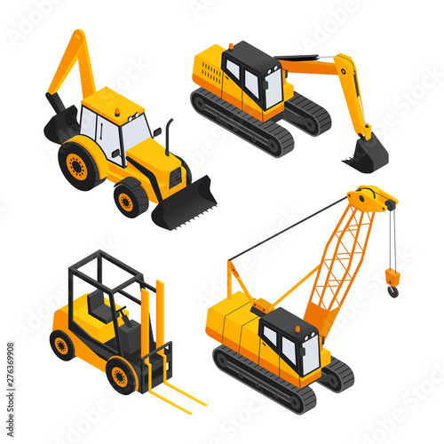 Construction Vehicles - modern vector isometric colorful elements