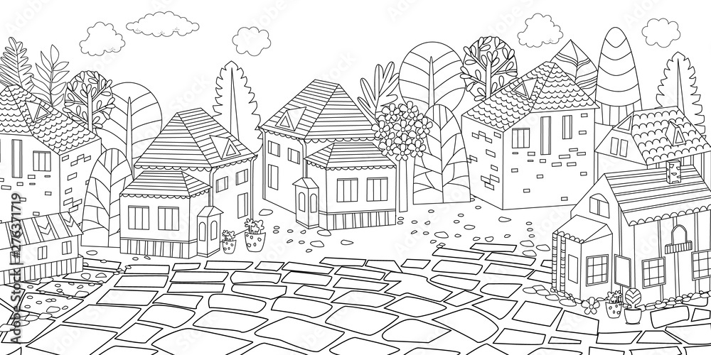 panorama of cityscape for your coloring book