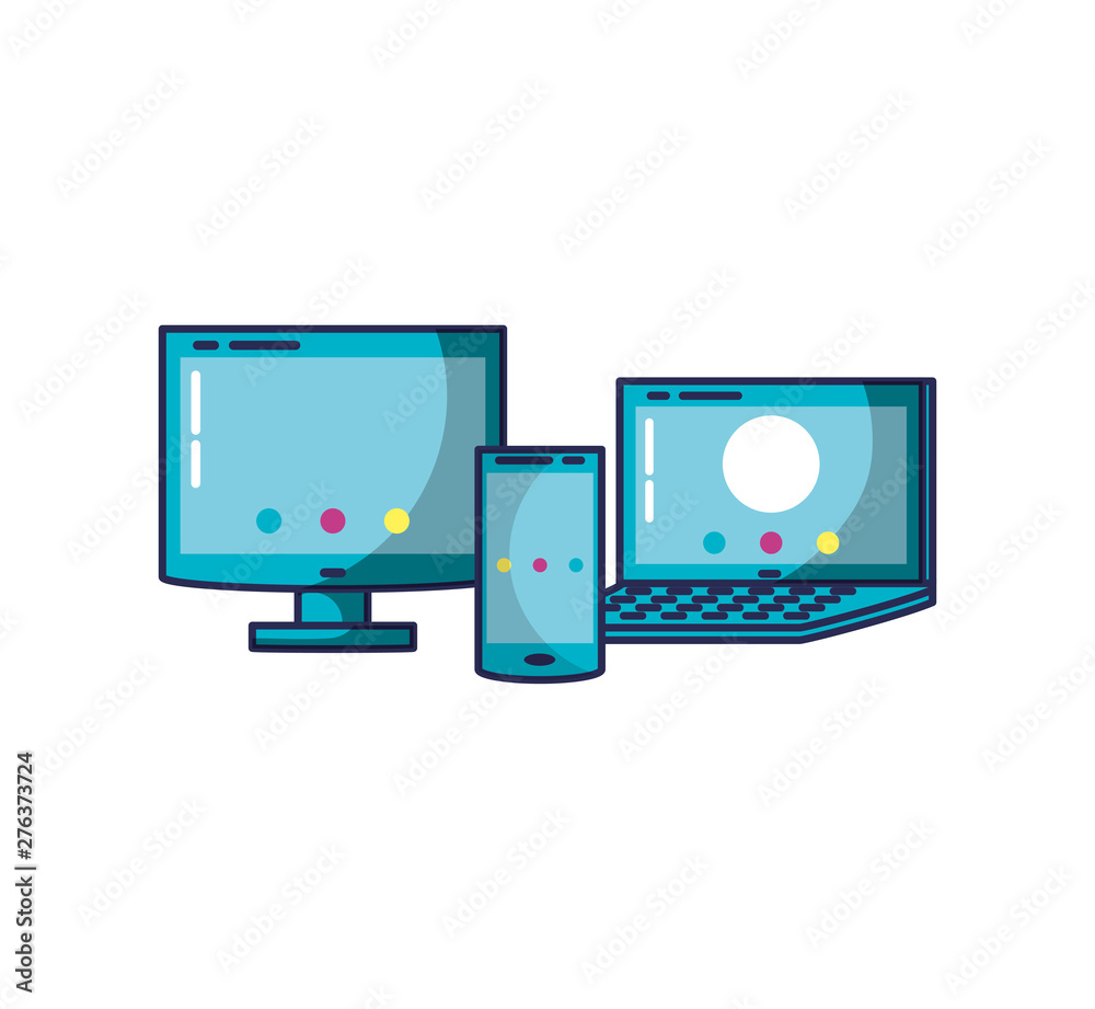 monitor computer with laptop and smartphone monitor computer with laptop and smartphone