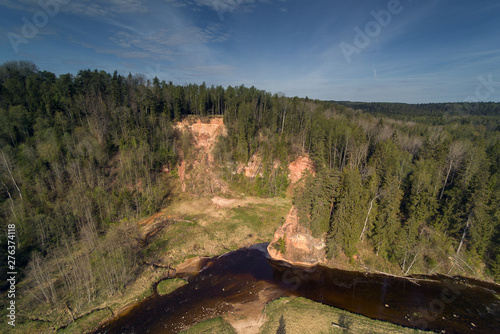 Zvartes cliff and Amata river in central Latvia. photo