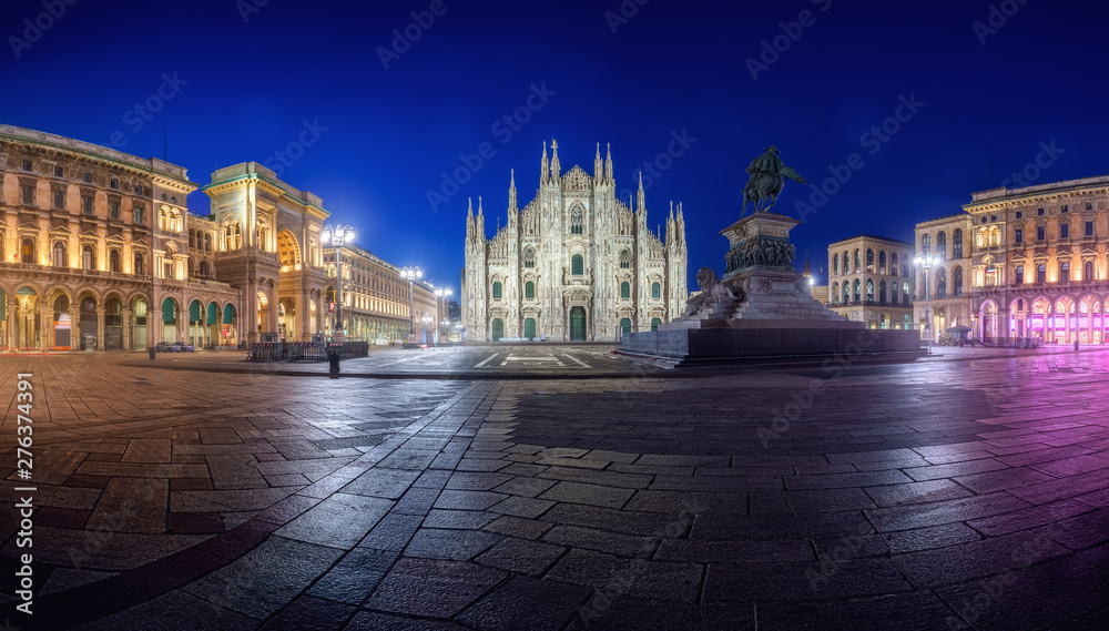 Milan Piazza del Duomo square. City center illuminated at night. Milano, Italy
