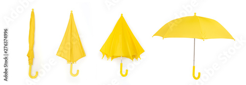Close and Open yellow umbrella isolated on white