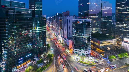 Traffic at Night in Gangnam Square  Seoul City,South Korea.Timelapse 4k photo