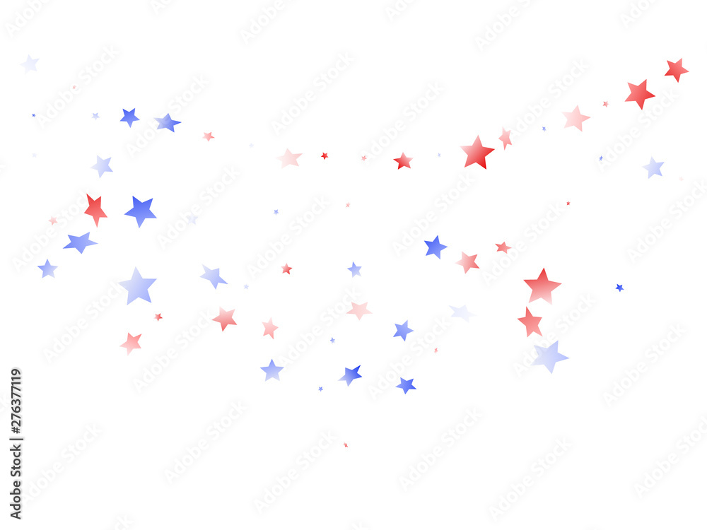 Flying red blue white star sparkles on white vector american patriotic background. Flying red blue white star sparkles on white vector american patriotic background.