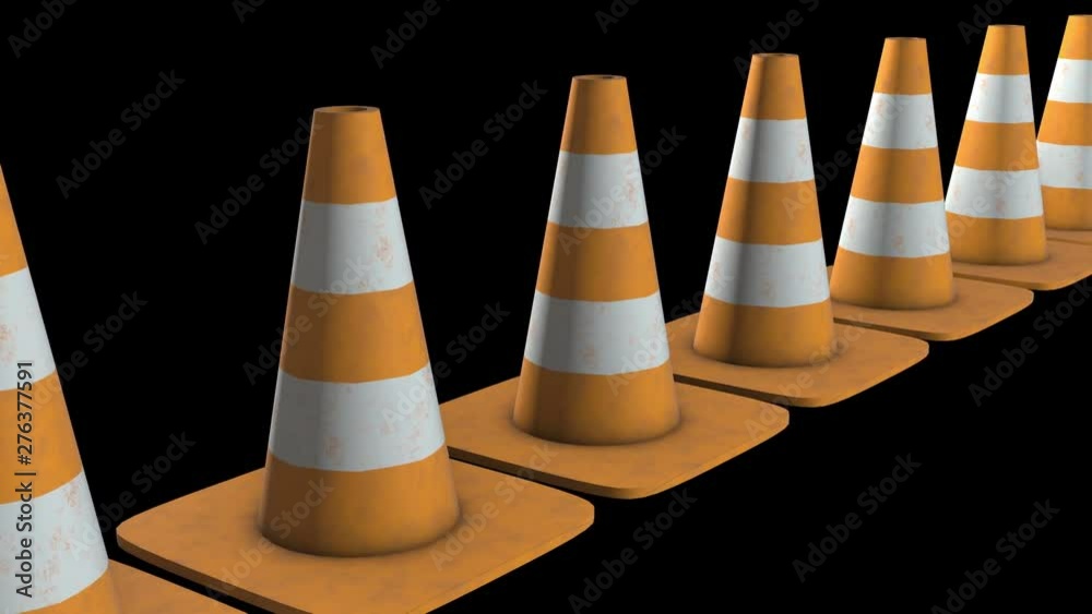 Vidéo Stock Traffic cone. Orange road sign with white stripes 3d render