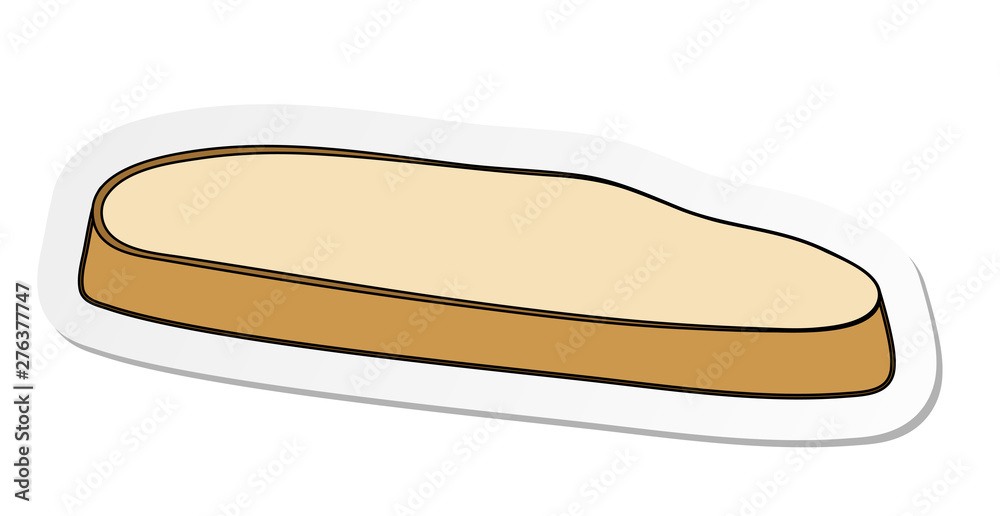 Vector illustration, sticker of brown piece of baked bread in flat cartoon style isolated on white background Vector illustration, sticker of brown piece of baked bread in flat cartoon style isolated on white background
