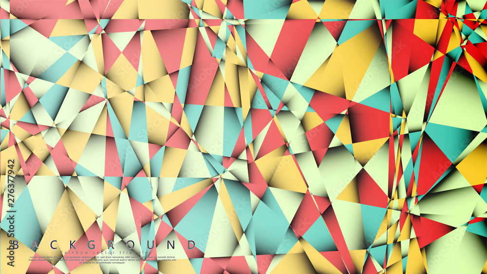 Vector Background of the Mosaic Triangle with a combination of pastel blue, red and yellow. Geometric illustration style with gradients and transparency. Vector Background of the Mosaic Triangle with a combination of pastel blue, red and yellow. Geometric illustration style with gradients and transparency.