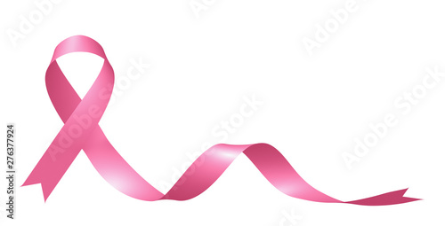 Photo Realistic pink ribbon isolated on white background.