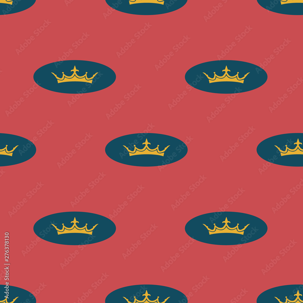 Seamless pattern with golden crown on red backdrop. Seamless pattern with golden crown on red backdrop.