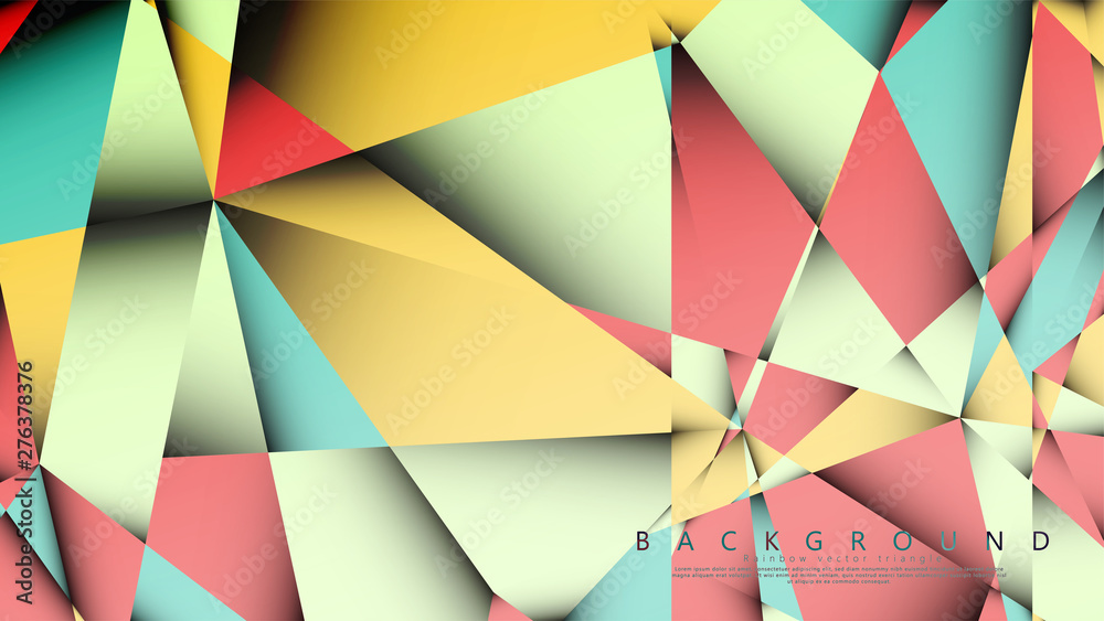 Vector Background of the Mosaic Triangle with a combination of pastel blue, red and yellow. Geometric illustration style with gradients and transparency.
