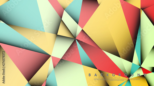 Vector Background of the Mosaic Triangle with a combination of pastel blue, red and yellow. Geometric illustration style with gradients and transparency.