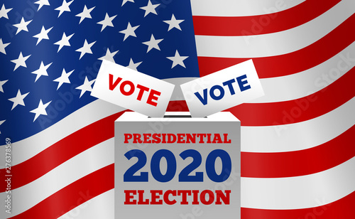 USA presidential election 2020 vote ballots voting box on american flag background