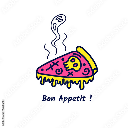 Poisoned pizza icon with the phrase Bon Appetite.