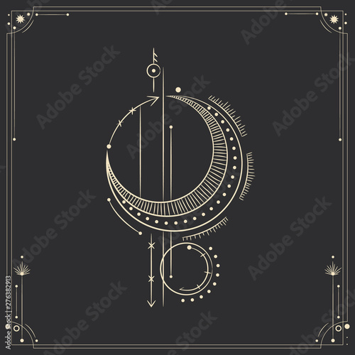 Vector illustration set of moon phases. Different stages of moonlight activity in vintage engraving style. Zodiac Signs