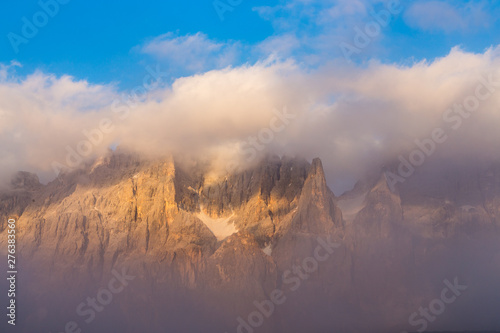 Mountain range of  Mount Costazza in beautiful sunset  Dolomite  Italy