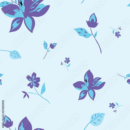 set of flowers isolated on light blue background