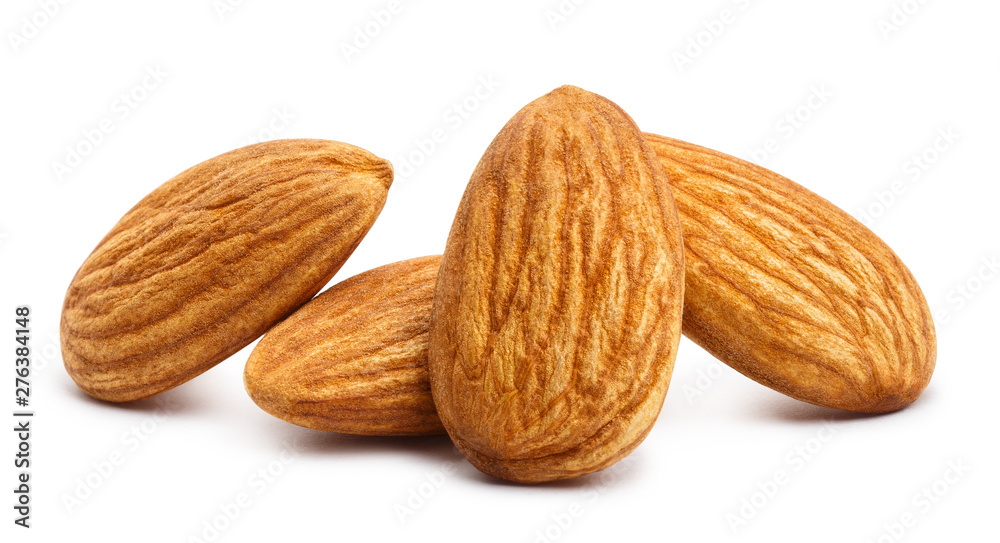 Close-up of almonds, isolated on white background Close-up of almonds, isolated on white background
