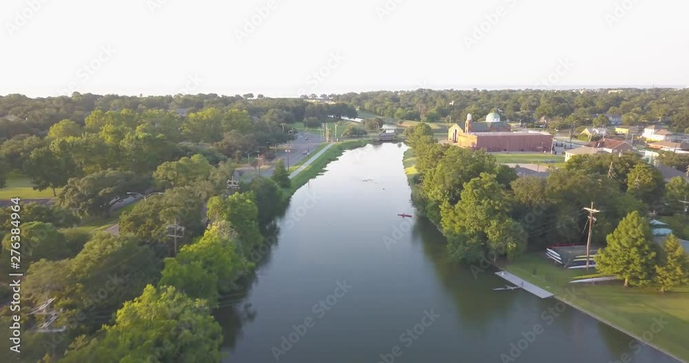 View of St. Johns Bayou and the Holy Trinity Orthodox cathedral, aerial View of St. Johns Bayou and the Holy Trinity Orthodox cathedral, aerial