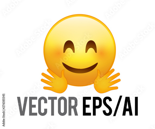 vector yellow happy smiley face icon hugging hands