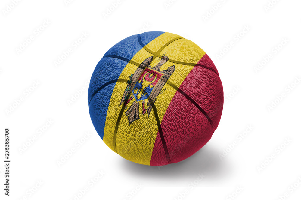 basketball ball with the national flag of moldova on the white background