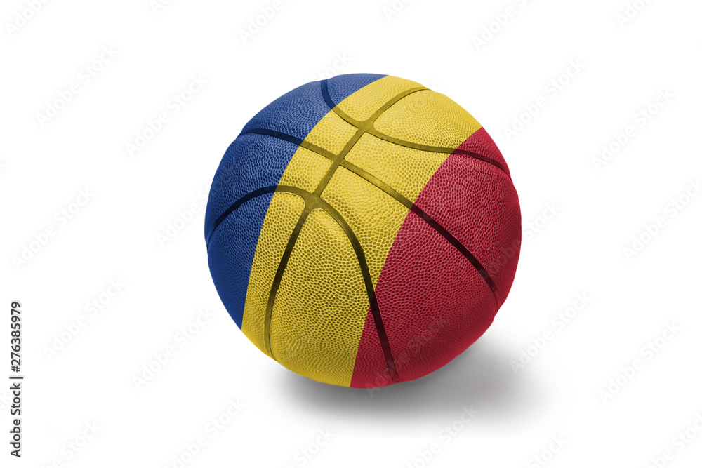 basketball ball with the national flag of romania on the white background
