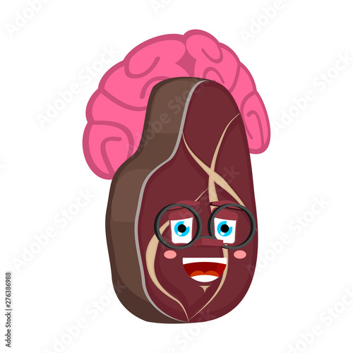 Steak Smart isolated. Brain in meat Cartoon Style. beefsteak brainy Vector