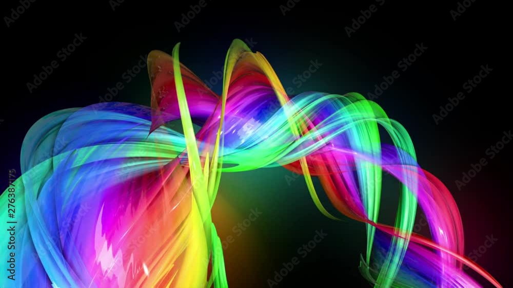 transparent colored lines with a neon glow on a black background. Motion graphics 3d looped background with multicolor colorful rainbow ribbons. Beautiful seamless background in motion design style 10 transparent colored lines with a neon glow on a black background. Motion graphics 3d looped background with multicolor colorful rainbow ribbons. Beautiful seamless background in motion design style 10