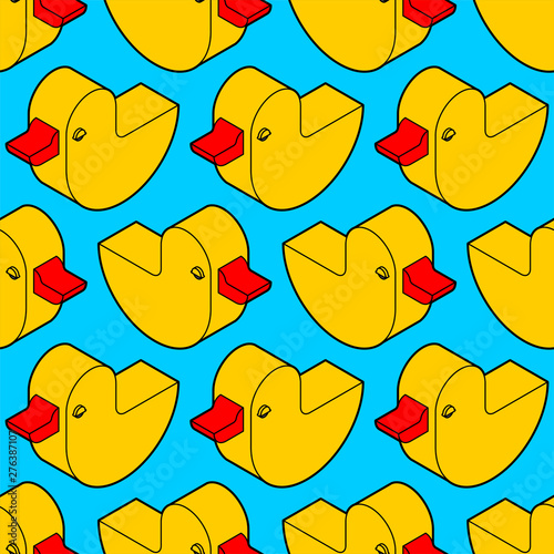 Duck rubber pattern seamless. isometric toy background. Children cloth texture