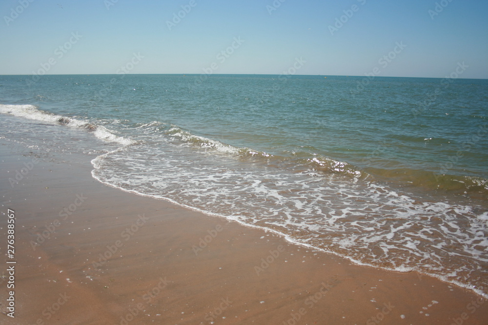 Panorama of sea waves on the background of dawn