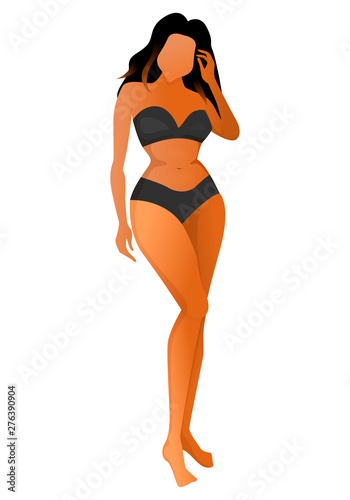 Cute tanned woman dressed in underwear. Vector illustration.