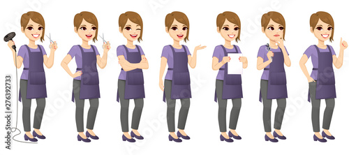 Young hairdresser woman standing posing with different gestures