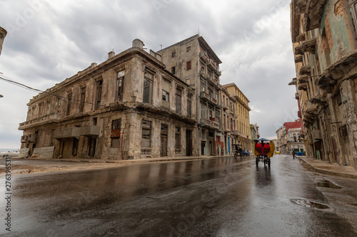 Photography Street view of the beautiful Old Havana City, Capital of Cuba, during a wet and rainy day